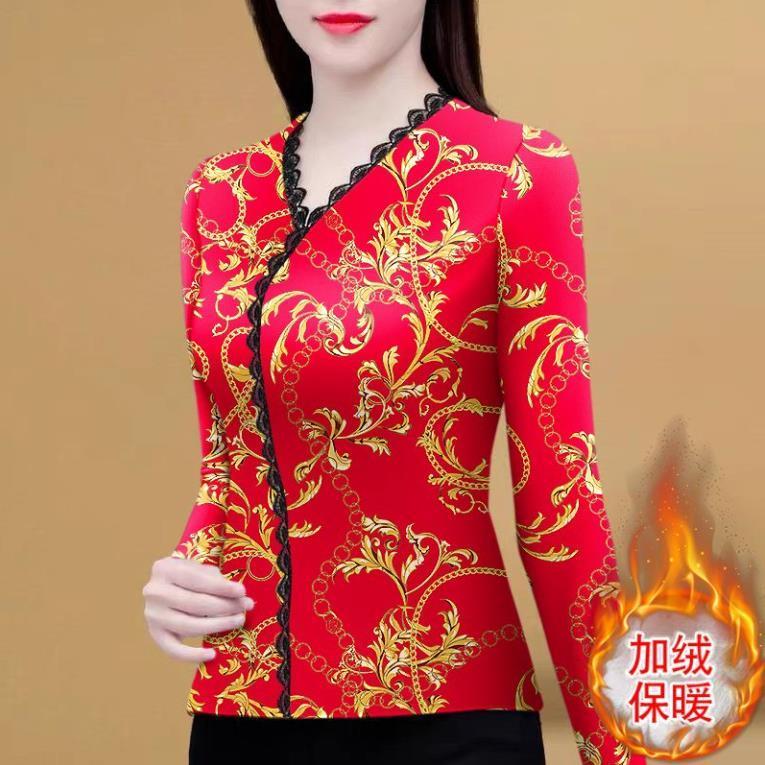 2023新款一體雙面德絨V領打底衫女長袖修身時尚百搭保暖上衣潮