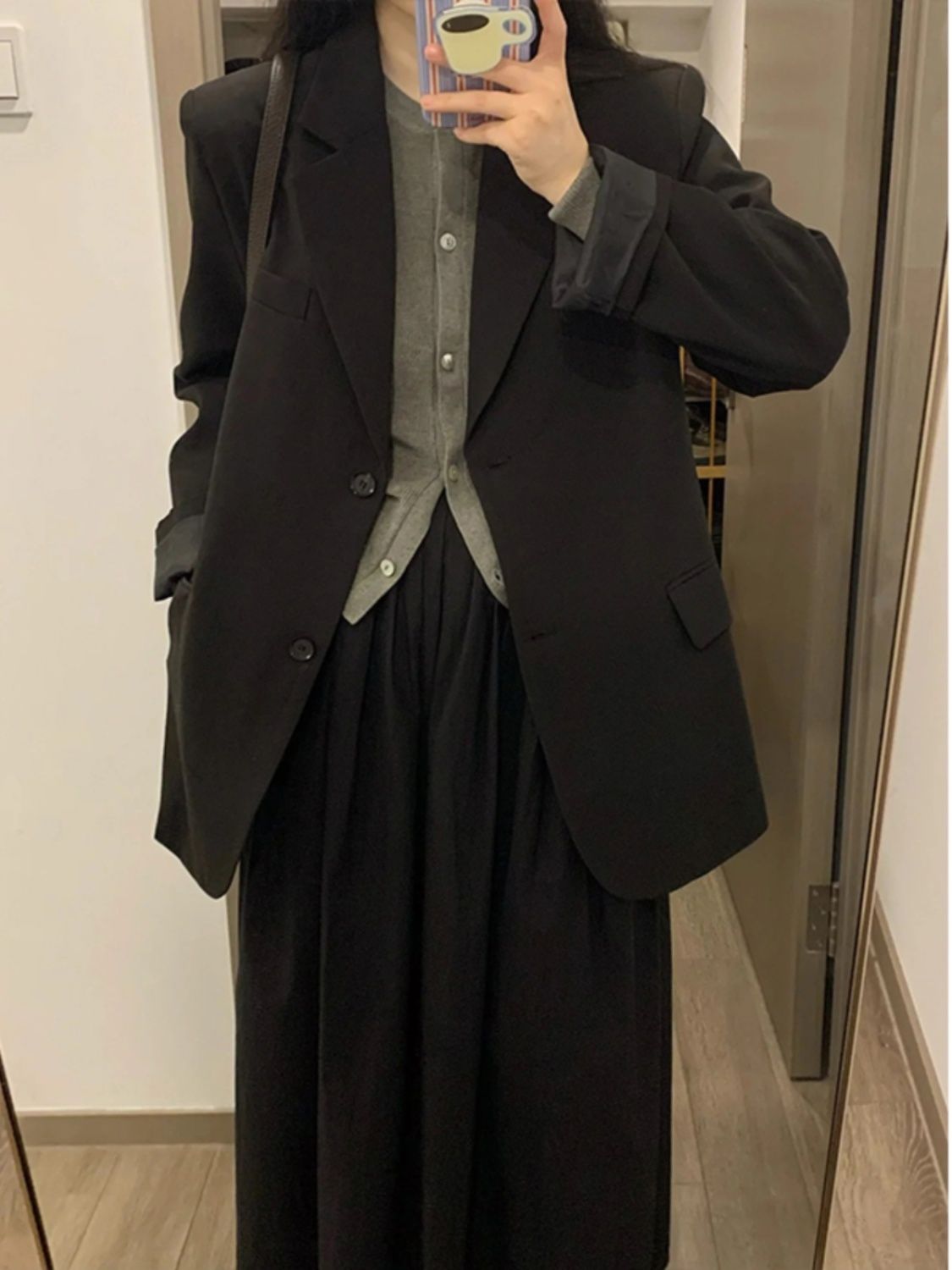 Black suit jacket for women, Korean spring and autumn style, slim, casual, single-breasted, casual, versatile, internet celebrity, trendy street suit