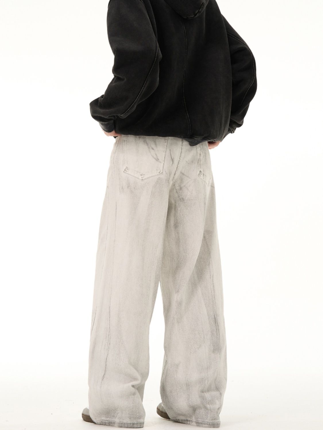 韩版新款水洗做旧垂感牛仔裤男美式复古高级设计感dirtyfit拖地裤