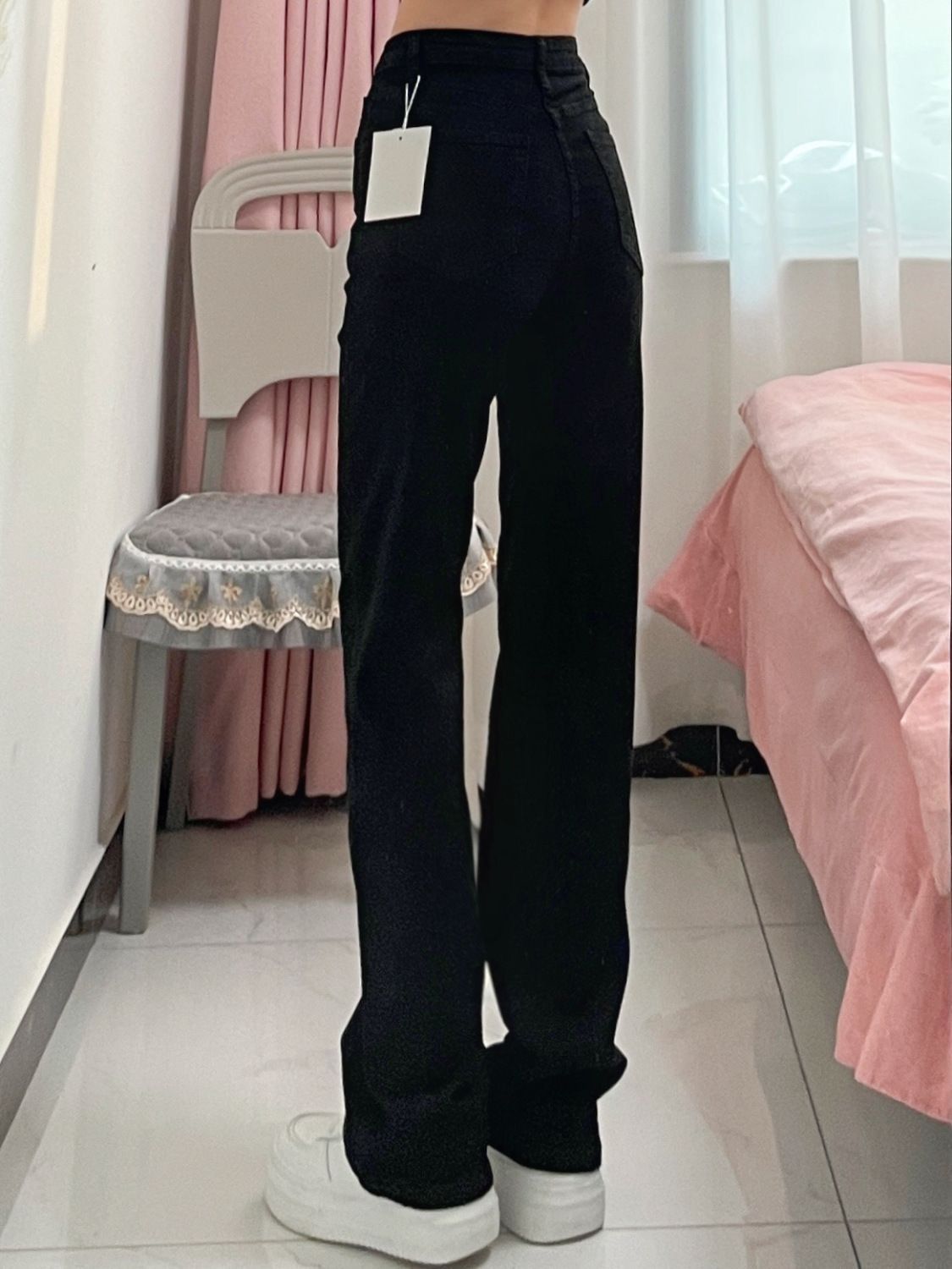 高個子加長黑色直筒牛仔褲女2023秋冬新款高腰彈力修身顯瘦煙管褲