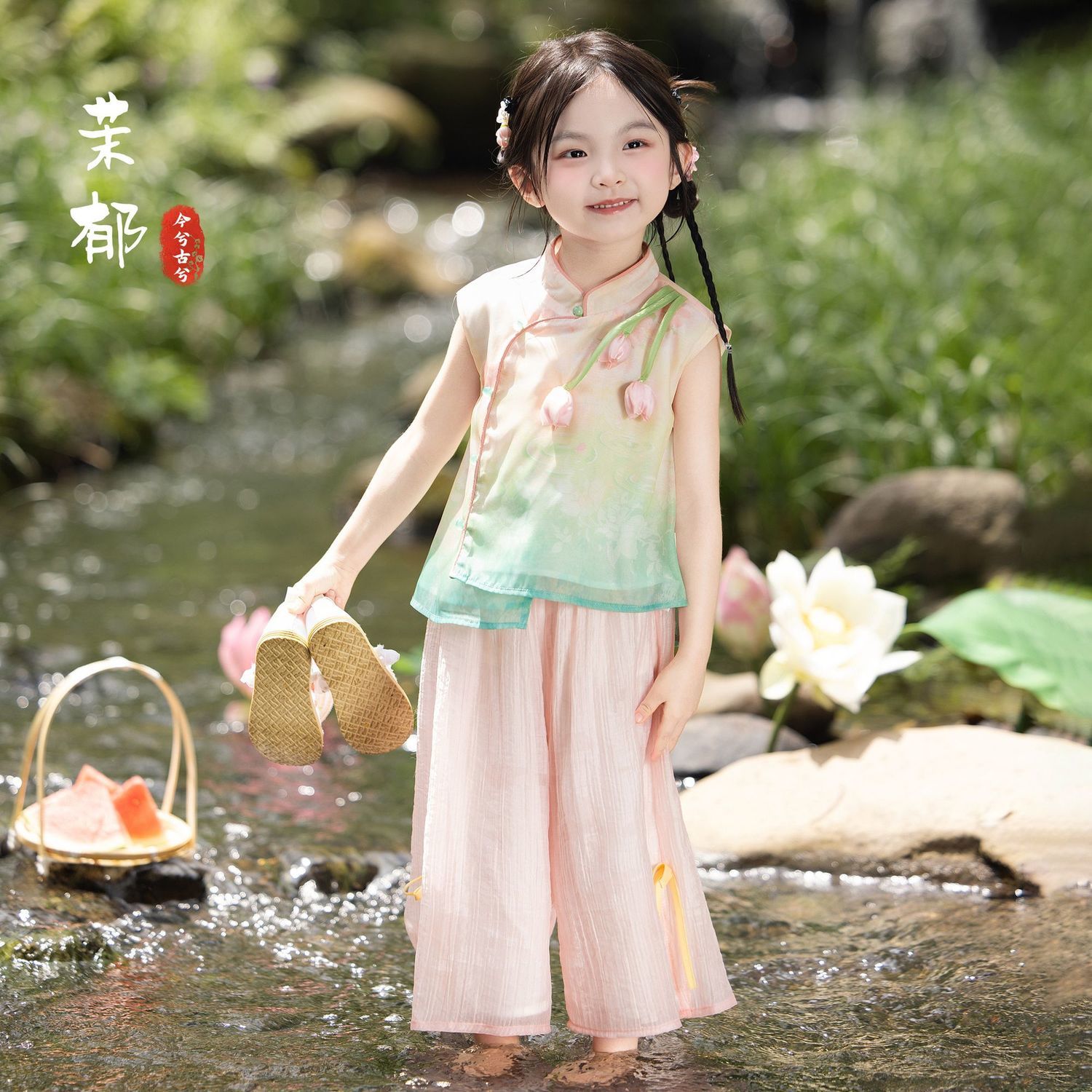 女童2026新款新中式国风荷花郁金香汉服套装夏季洋气宝宝套装 图片 2