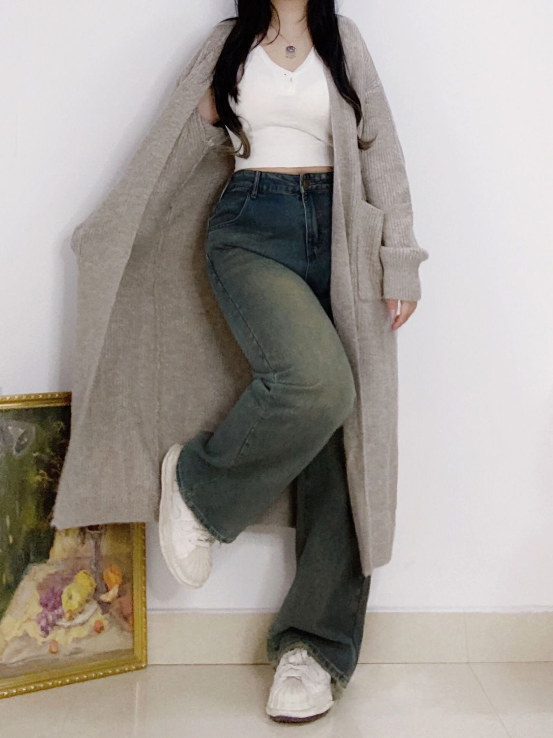 特大碼300斤闊腿牛仔褲女秋冬款胖mm新款高腰垂感顯瘦撞色直筒褲2