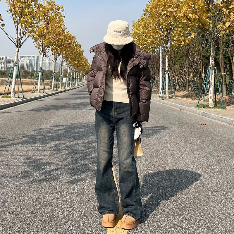 美拉德復古高街微喇牛仔褲女秋冬新款寬鬆顯瘦直筒垂感拖地褲子潮