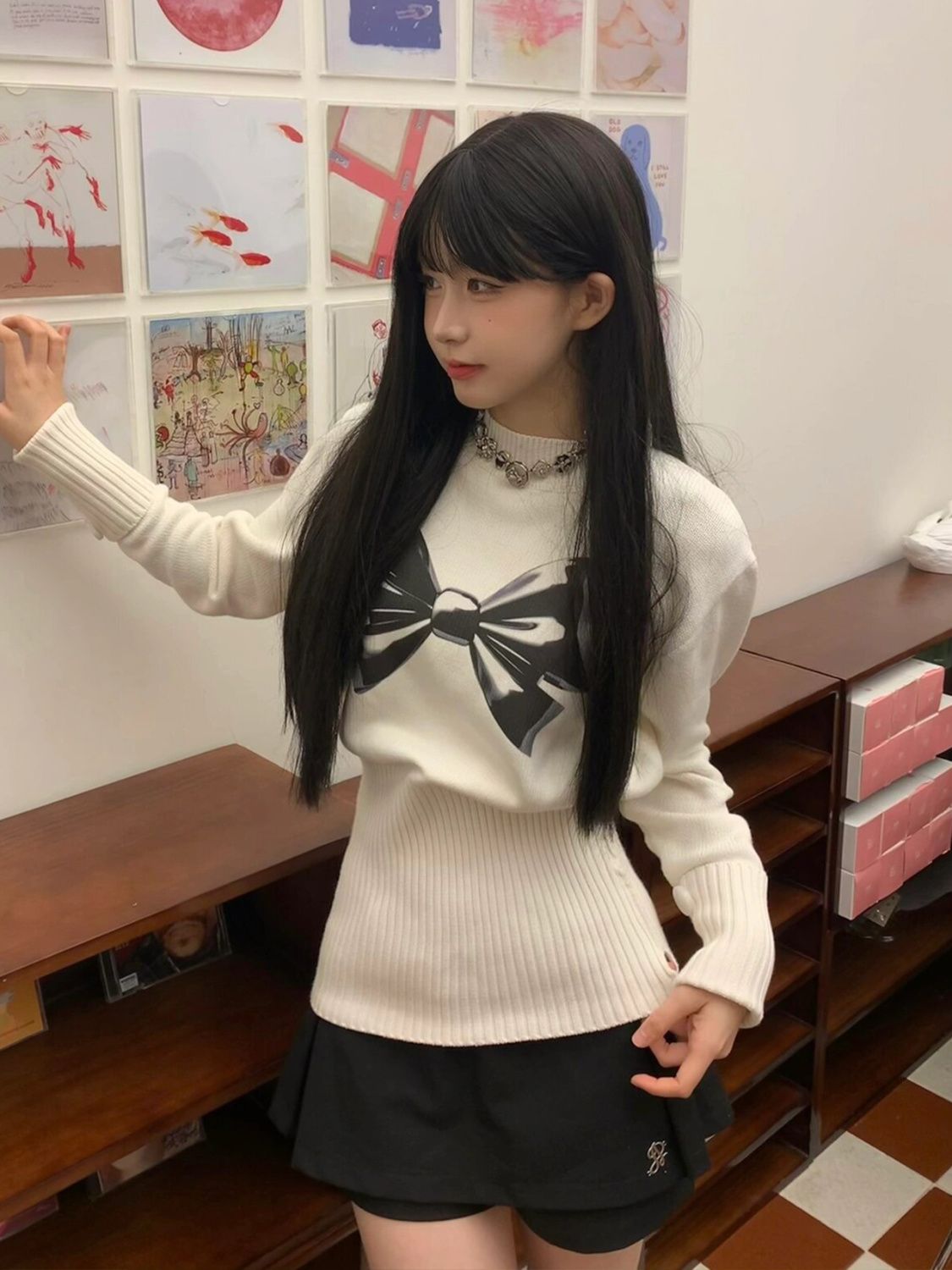 軟糯慵懶毛衣女加厚秋冬蝴蝶結提花內搭打底衫辣妹修身長袖上衣潮
