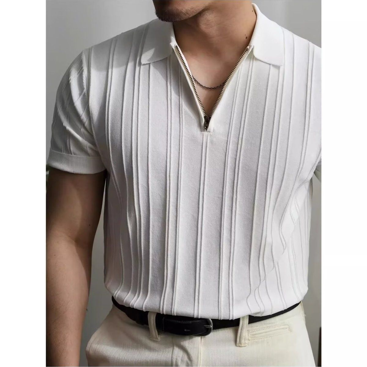 Luxuriöses Herren Polo Aus Eisseide Kurzarm Strickoberteil_voghion.com