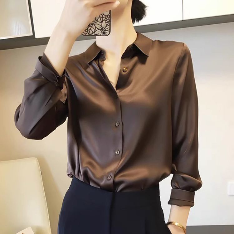 杭州真絲長袖襯衫女秋季新款高級感時尚洋氣職業OL襯衣桑蠶絲上衣