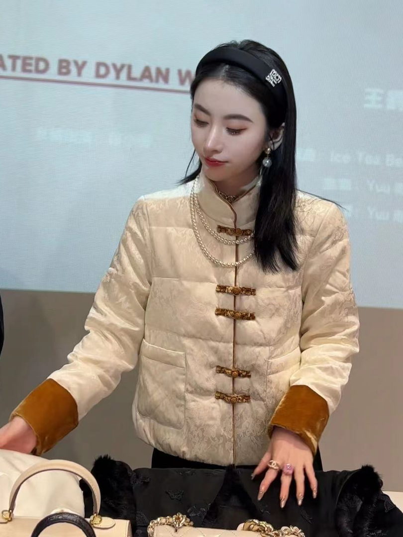 新中式時尚撞色設計感加厚長袖棉服女冬季名媛風小眾別致休閒上衣