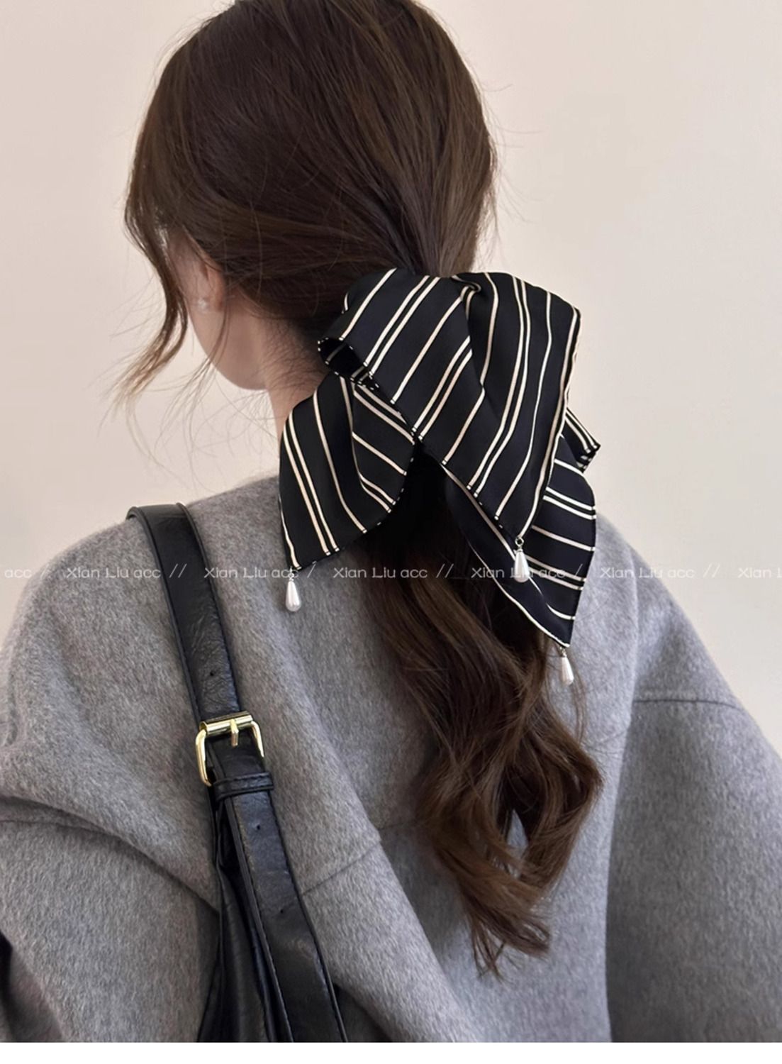 Korean Minimalist Striped Silk Scarf Clip For Women, 2026 New Model, High-end Half-tied Hair Accessory_voghion.com