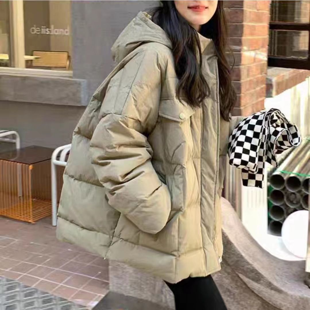 Light green milk puff coat design  cotton loose cotton celebrity hooded winter warm coat for women