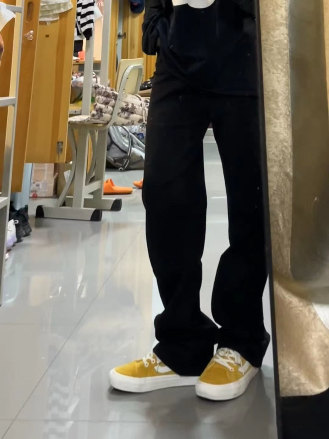 黑色窄版直筒褲秋冬季女修身牛仔褲高個子復古高腰顯瘦加長牛仔褲