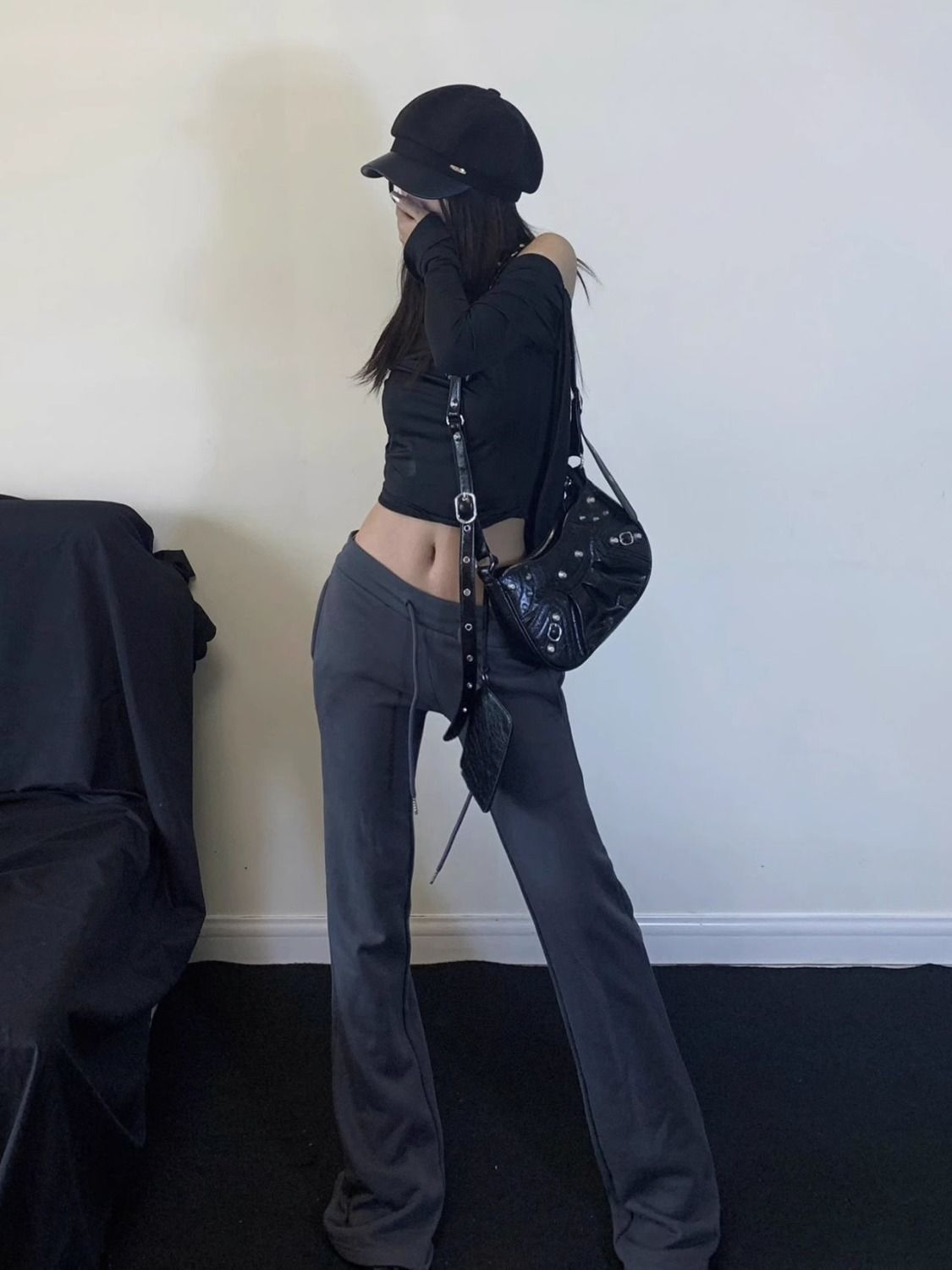 美式辣妹微喇休閒褲女秋冬季新款休閒瑜伽褲寬鬆百搭直筒運動褲