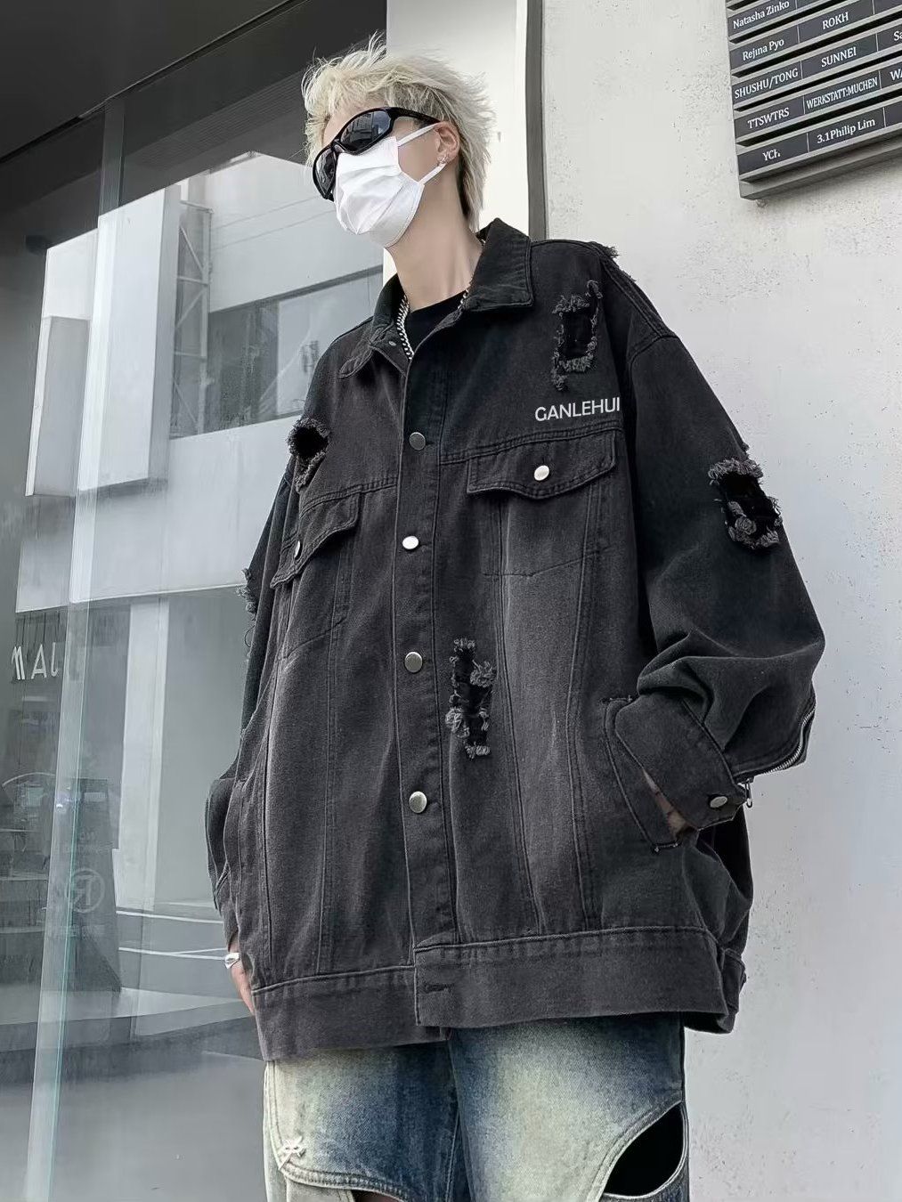 Herren Jeansjacke Im Used Look Vintage Stil Oversized Geschnitten_voghion.com