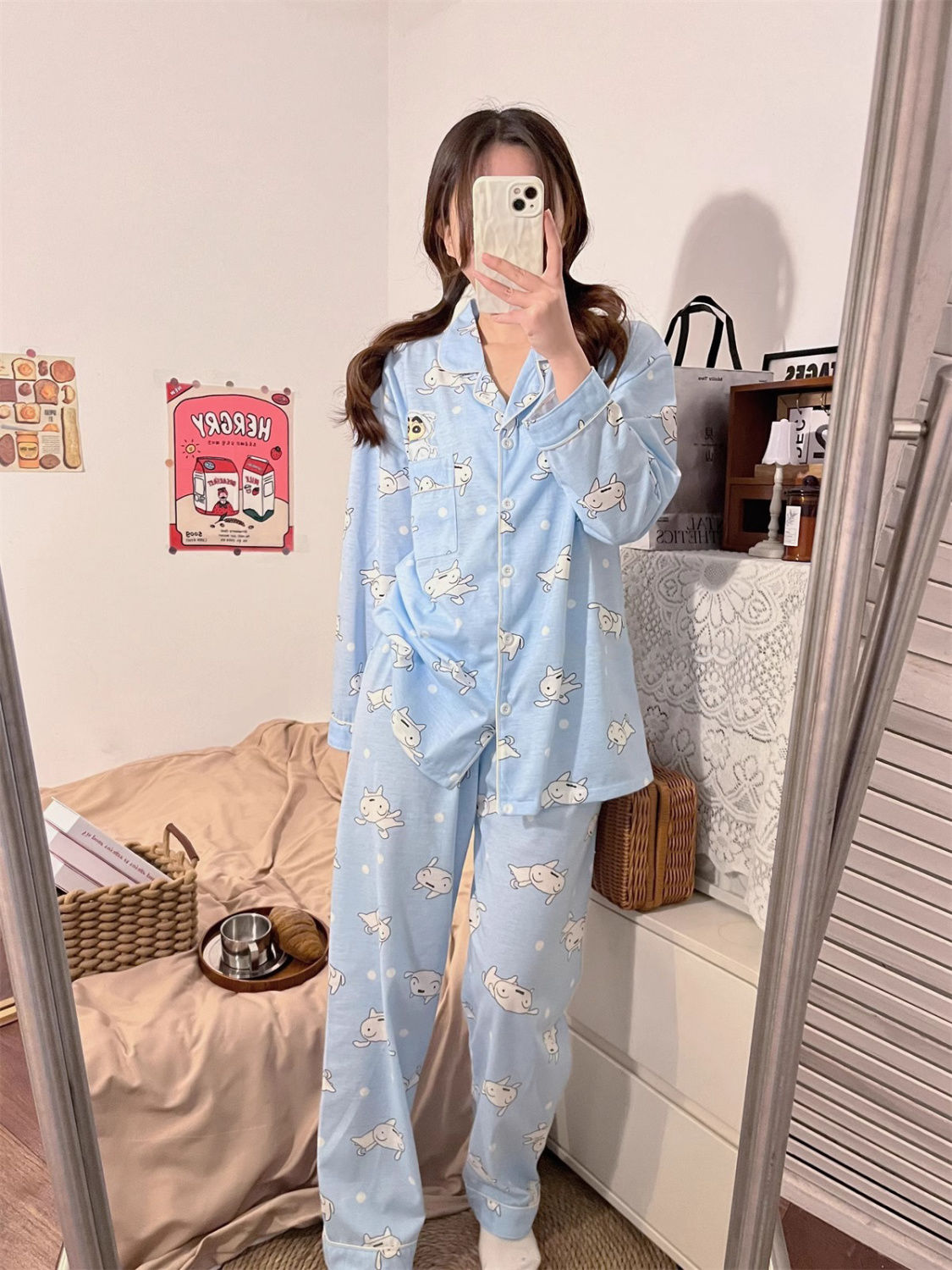 Crayon Shin-chan pajamas for women spring and autumn 2024 new cartoon sweet and cute long-sleeved trousers home wear two-piece set