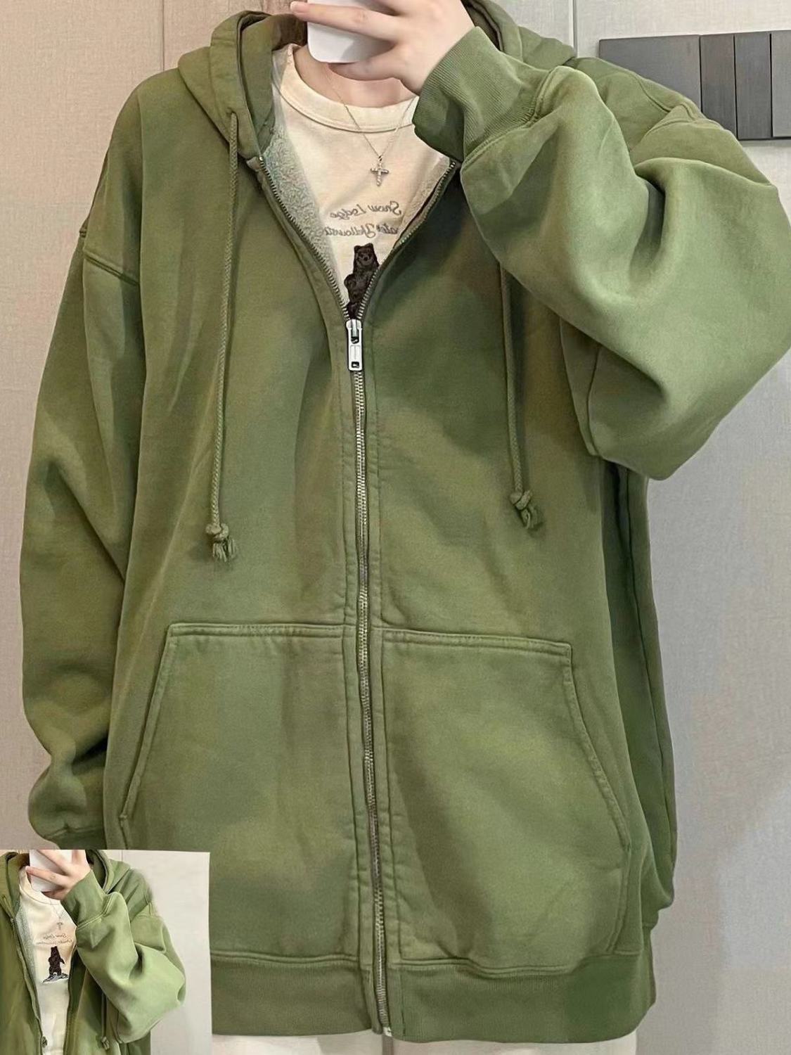 抹茶綠色衛衣外套女秋季2023新款oversize寬鬆垂墜感慵懶開衫外穿