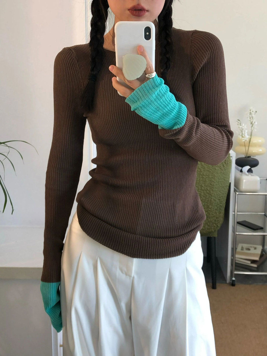 美拉德緊身內搭打底衫女秋冬內搭修身顯瘦撞色設計感長袖t恤上衣