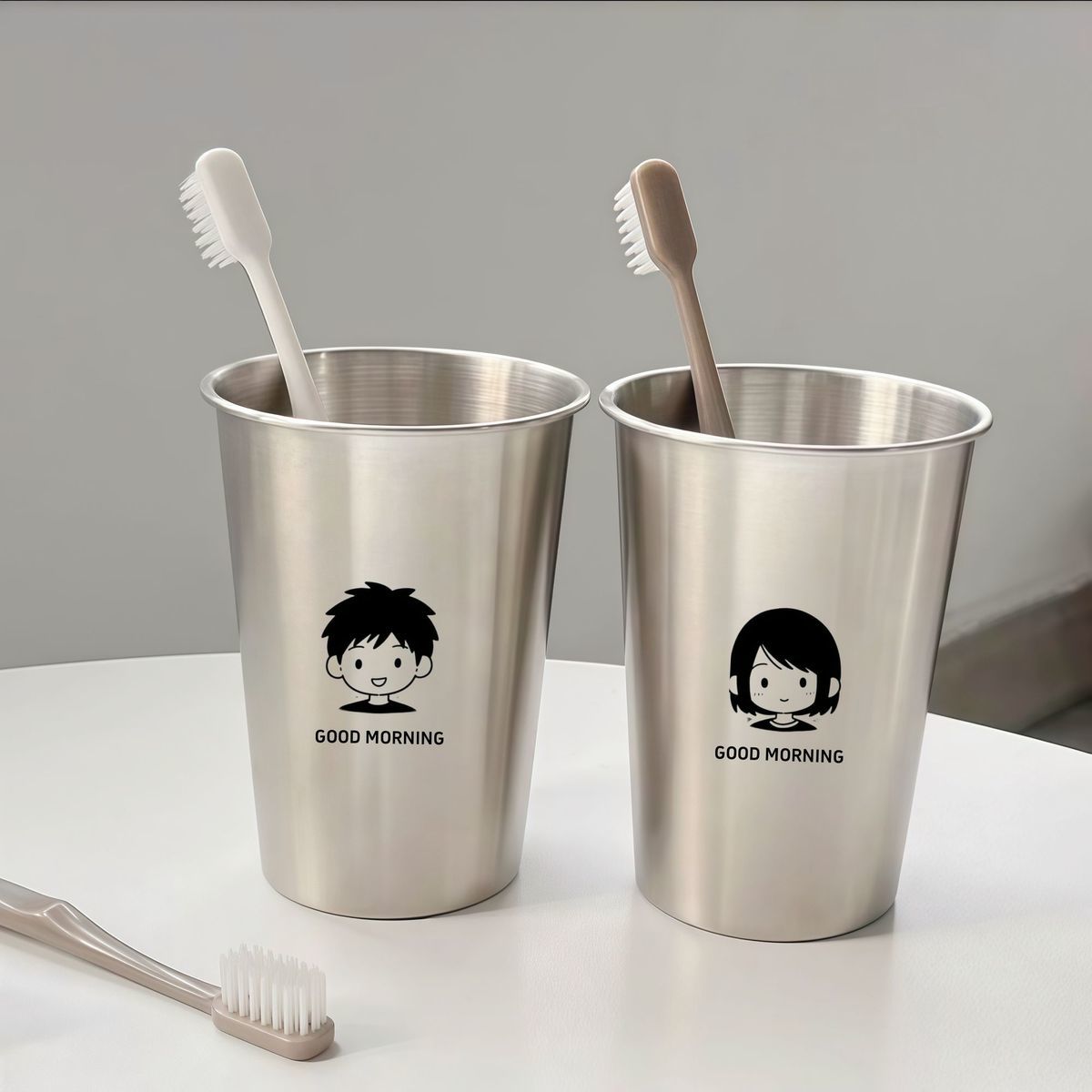 不锈钢304漱口杯男孩女孩情侣可爱简约大方家用刷牙牙刷洗漱杯子【3月20日发完】
