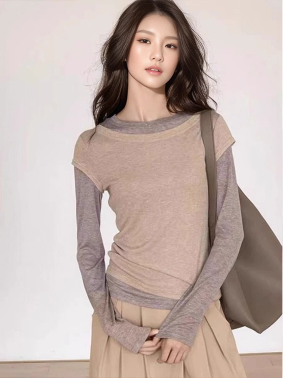 美拉德长袖毛衣针织衫女早秋季内搭外穿拼接设计感小众气质打底衫