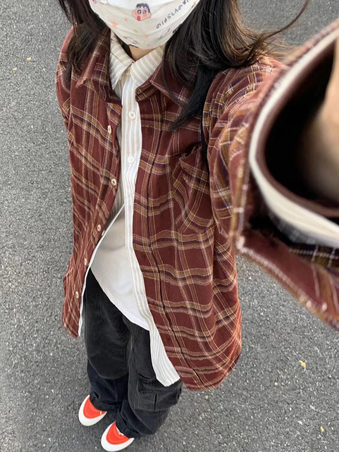 輕奢復古chic格子襯衫外套女秋冬款寬鬆休閒百搭長袖襯衣開衫外穿