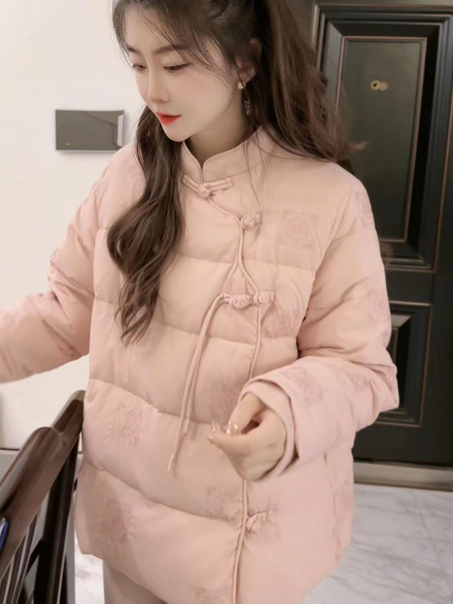韓版時尚復古盤扣設計感長袖棉服外套女冬季甜美百搭加厚保暖上衣