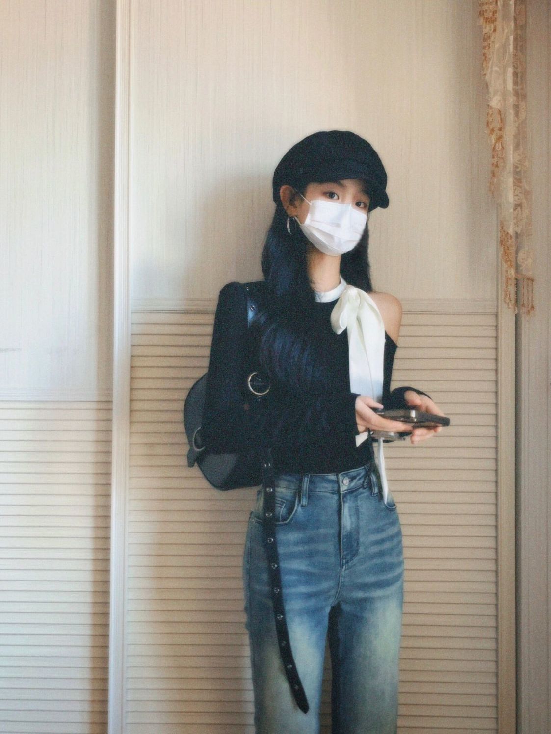 法式性感露肩蝴蝶結長袖針織2023秋季新款韓系風甜美修身打底上衣