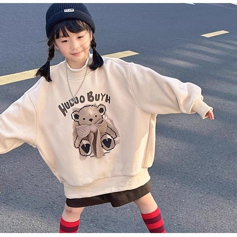 Girls' velvet sweatshirt, one-piece velvet style, medium and large children's warm base shirt, thickened spring, autumn and winter new outer top