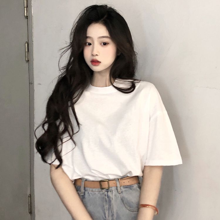 純棉T恤女夏季2024新款白色韓版設計感寬鬆ins風短袖打底衫上衣潮