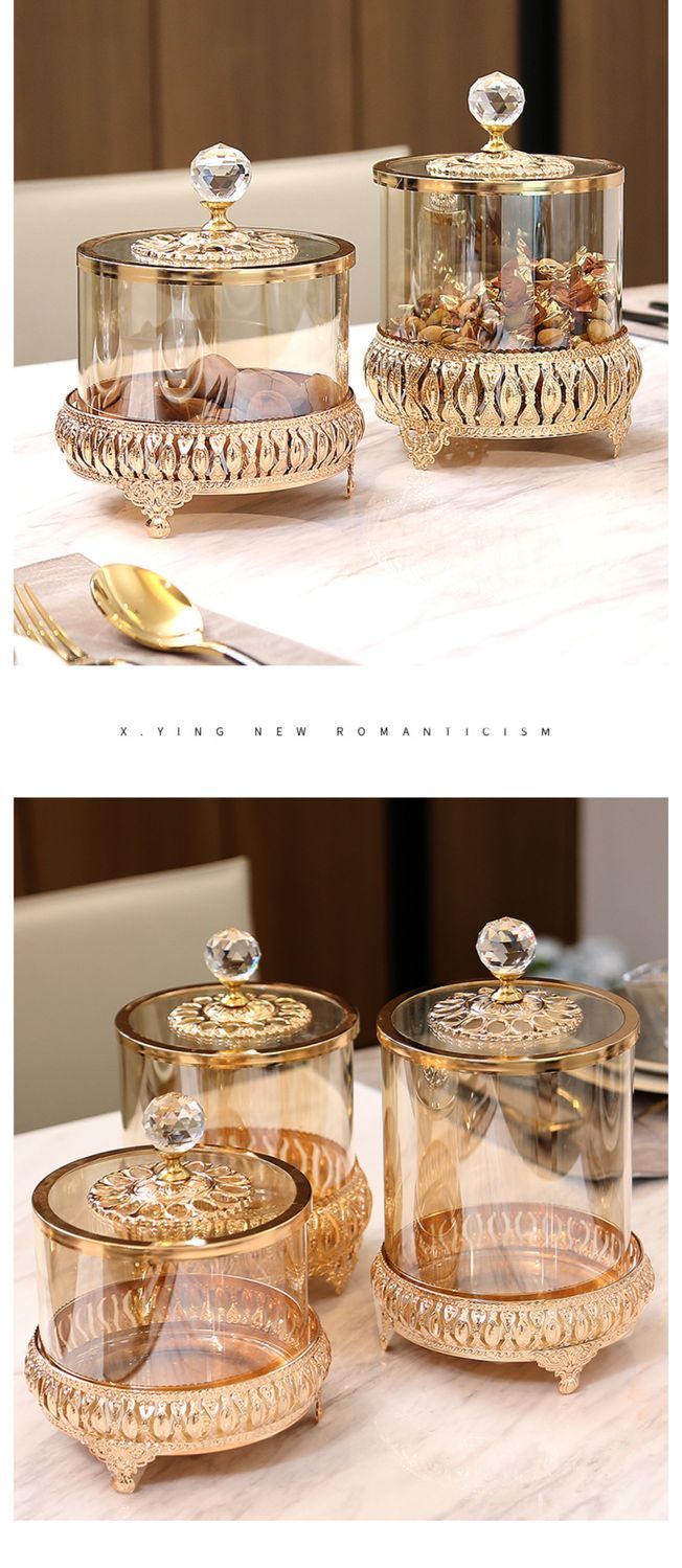Light Luxury Gold Crystal Glass Storage With Lid American European Style Coffee Table Candy Jar Decorative Ornament_voghion.com