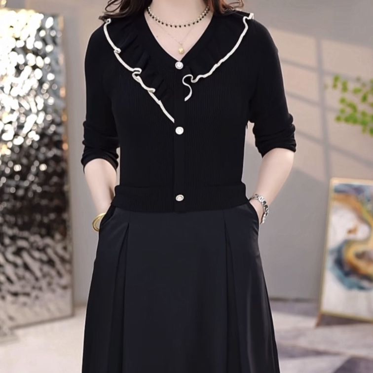 羅馬針織假兩件連衣裙女2023年秋季新款時尚修身顯瘦高檔連衣裙女