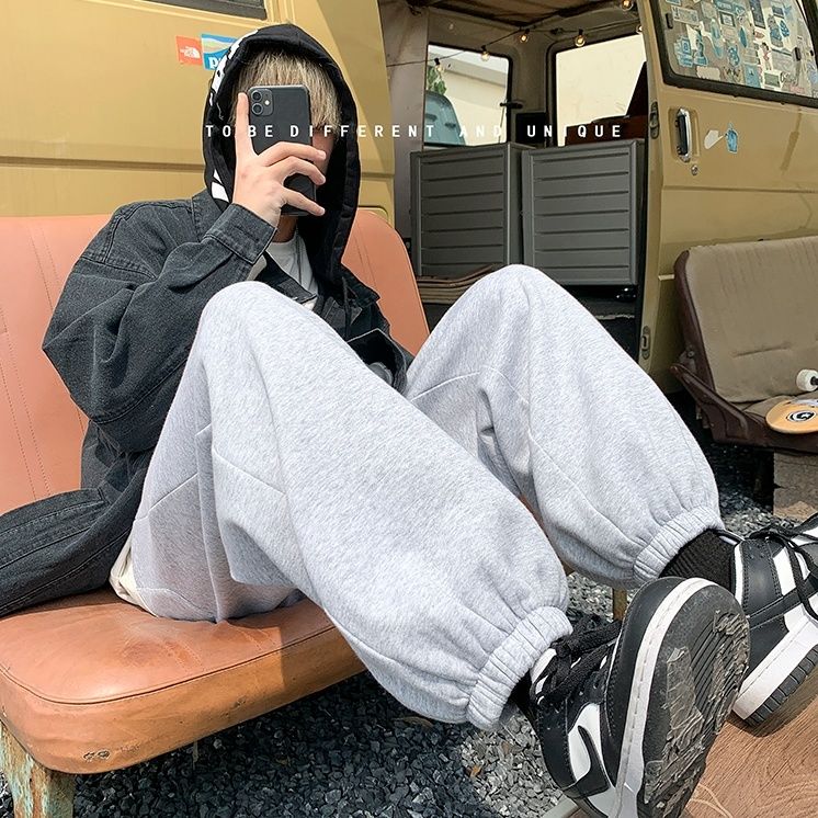 直筒哈倫褲男2023秋冬新款純色休閒運動褲學生韓版寬鬆束腳衛褲潮