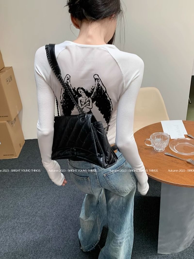 辣度甜心~甜辣風設計感百搭長袖打底衫秋季修身打底衫別致上衣潮