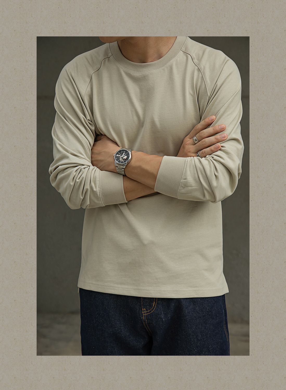 Herrtröja med lång ärm bomull amerikansk stil raglan_voghion.com