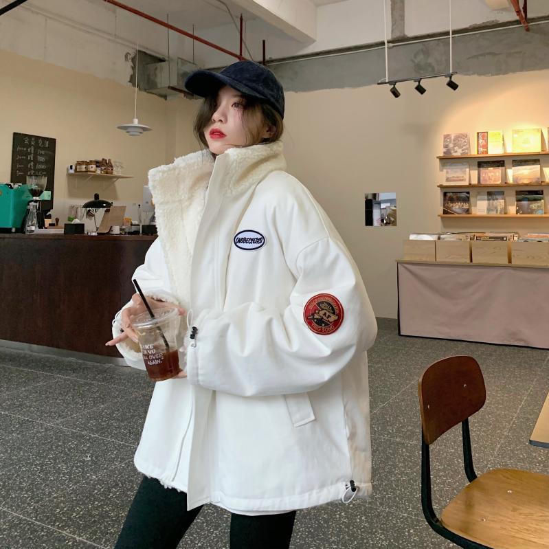 少女凱拉~加厚兩面穿棉服外套女裝秋冬保暖仿羊羔毛棉衣大衣冬季