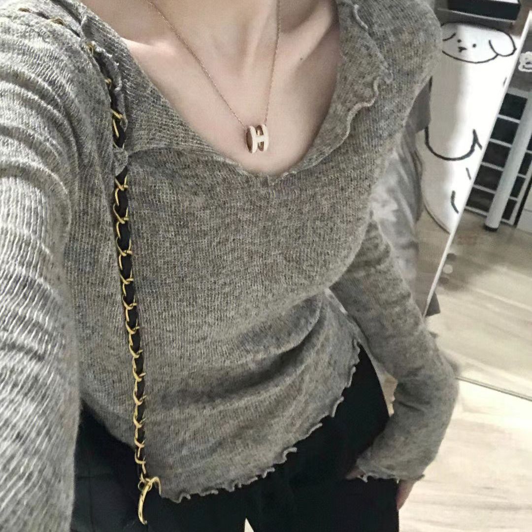 法式針織打底衫女秋季辣妹修身獨特别致小眾設計感內搭長袖上衣潮