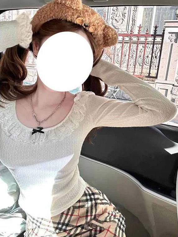 奶乖純欲 少女感蕾絲花邊領上衣女設計感小眾打底衫秋冬