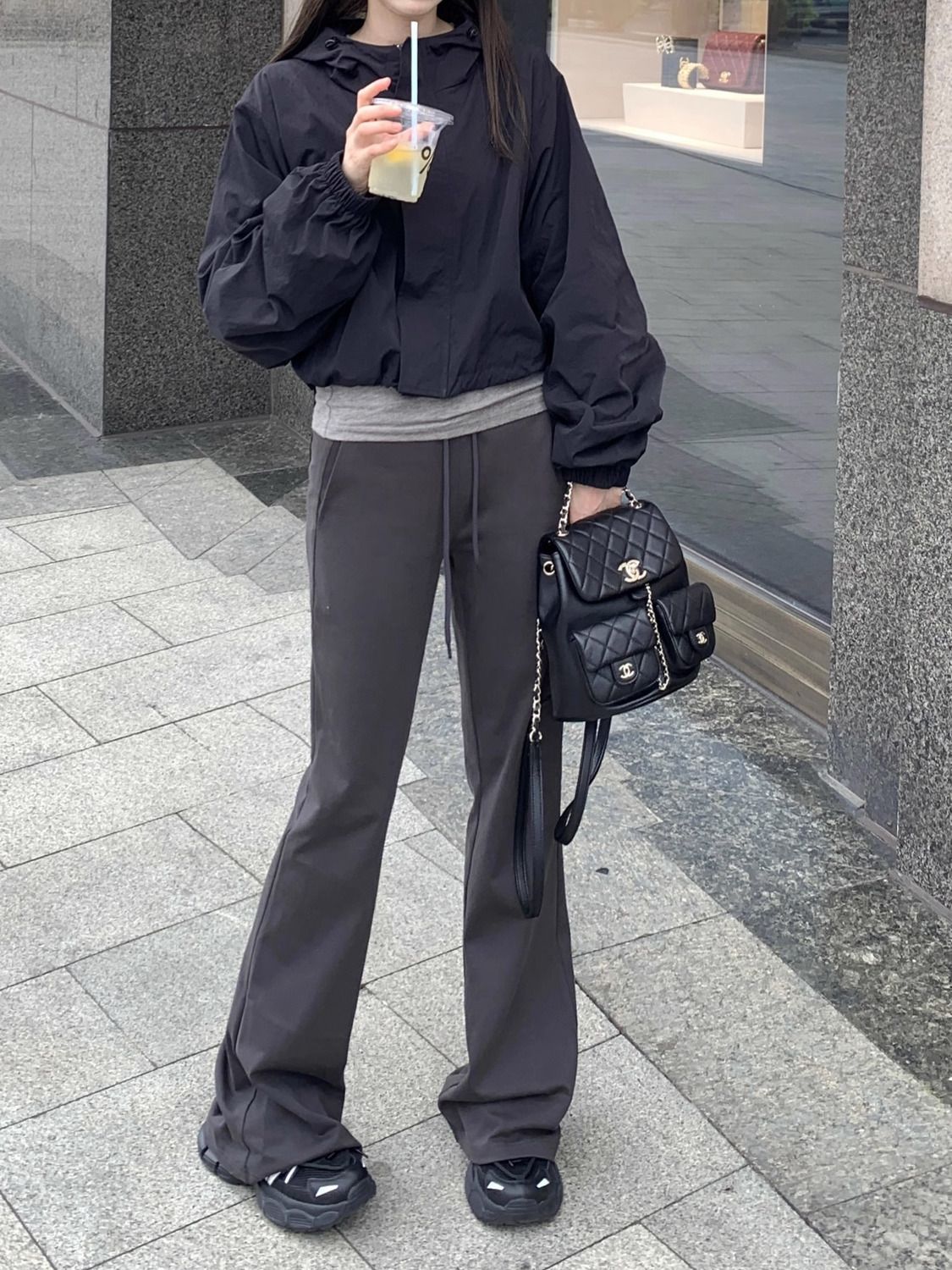 美式休閒褲女裝秋季低腰抽繩直筒褲子運動瑜伽褲修身微喇叭長褲