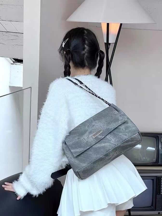 原創復古翻蓋包高級質感包包單肩托特包女鏈條包包通勤大包