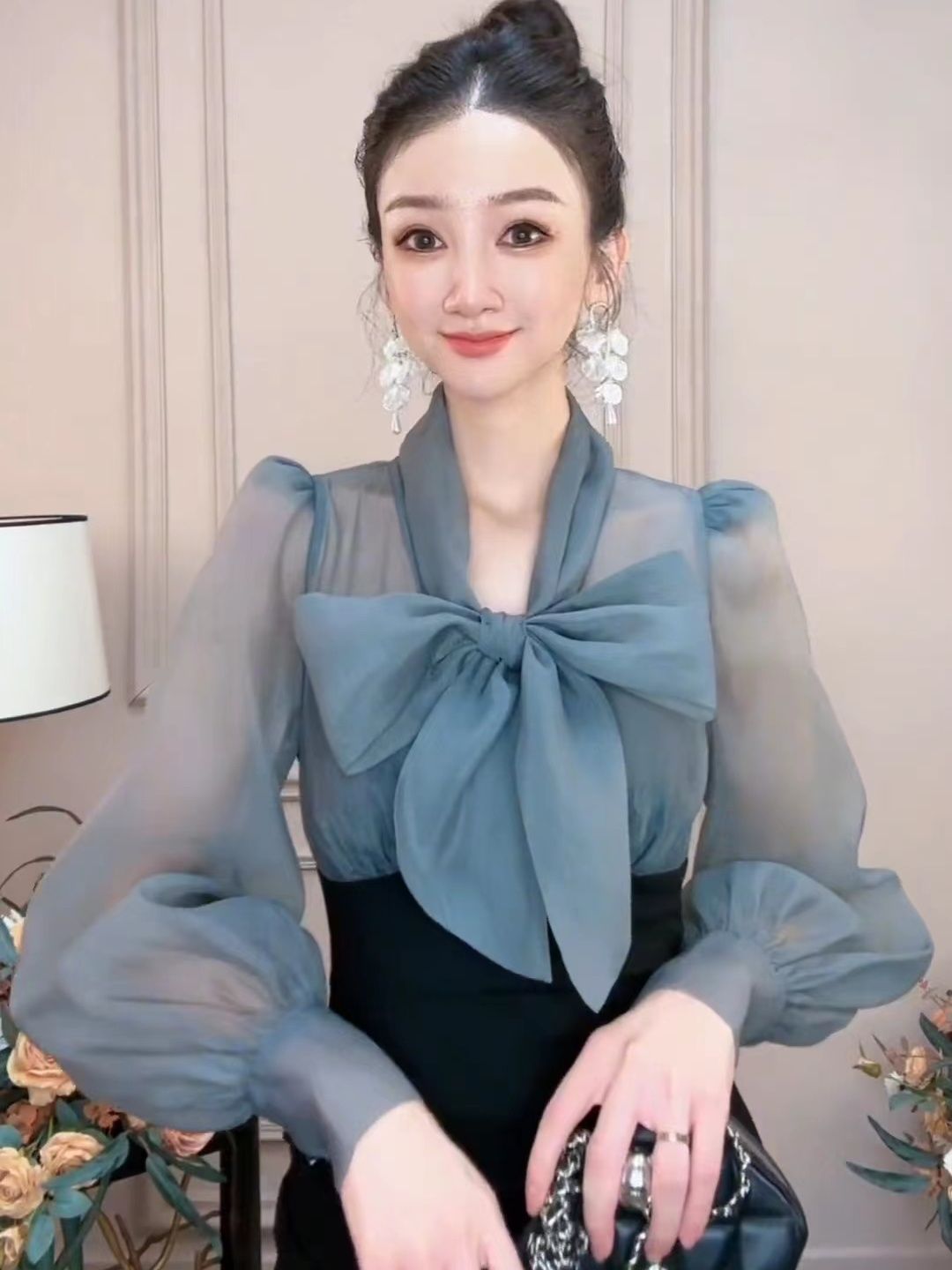 法式時尚顯瘦氣質百搭拼接長袖連衣裙女2023秋季新款名媛風包臀裙