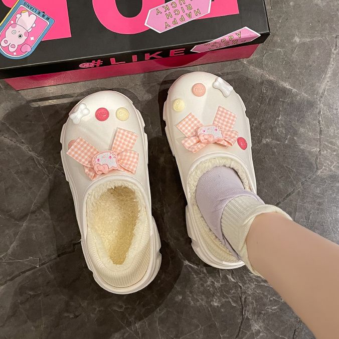 Internet celebrity thick-soled furry slippers for women 2023 autumn and winter new style outer wear warm and velvet waterproof cotton shoes