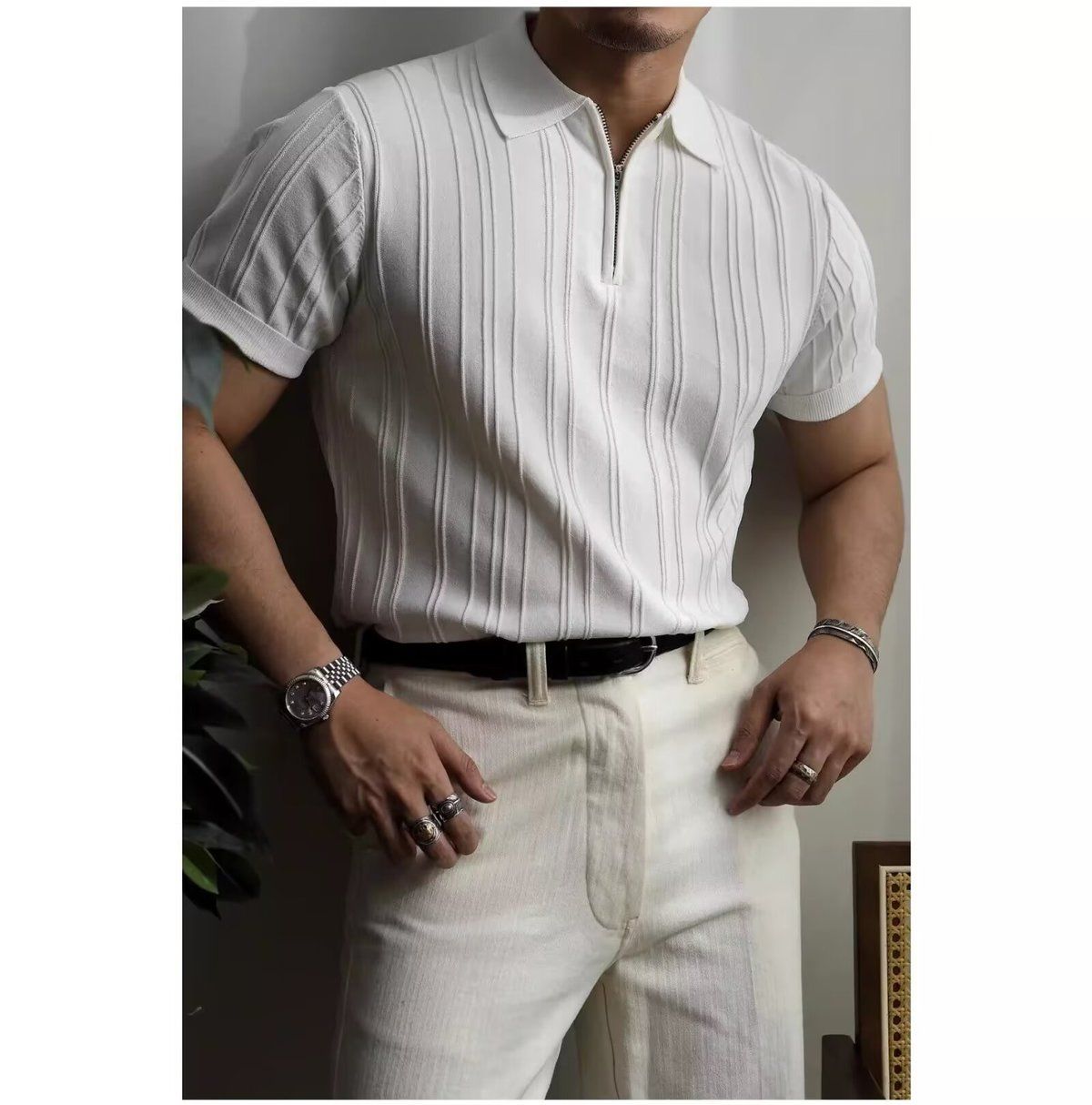 Luxuriöses Herren Polo Aus Eisseide Kurzarm Strickoberteil_voghion.com