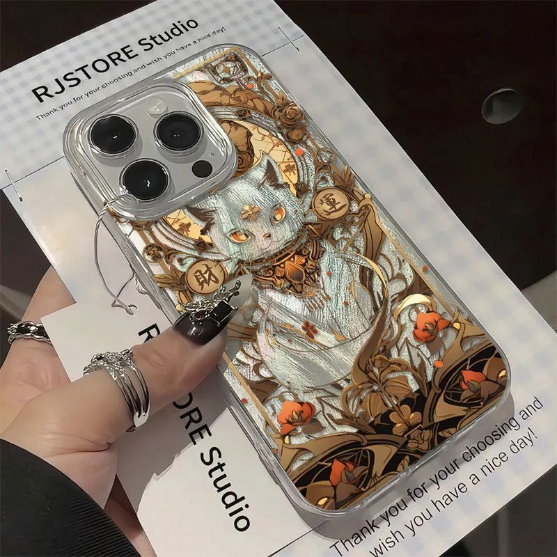 Fortune Cat Case For Samsung Galaxy S24/S23 Ultra New A55/54 Shockproof Feather Gauze_voghion.com