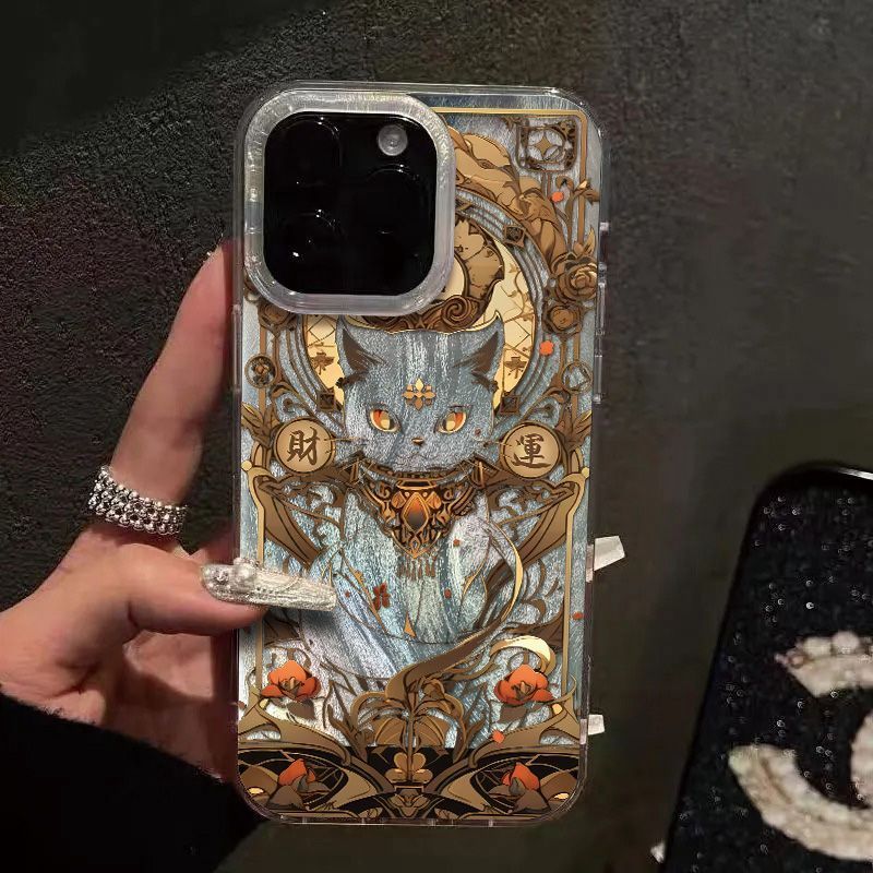 Fortune Cat Case For Samsung Galaxy S24/S23 Ultra New A55/54 Shockproof Feather Gauze_voghion.com