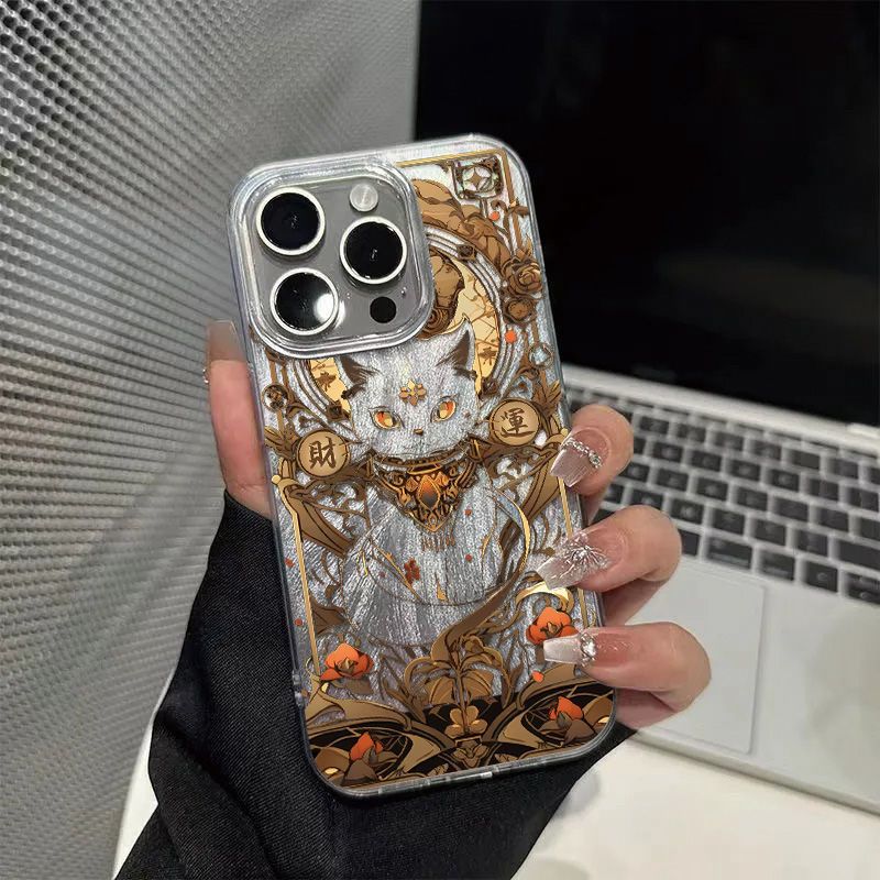 Fortune Cat Case For Samsung Galaxy S24/S23 Ultra New A55/54 Shockproof Feather Gauze_voghion.com