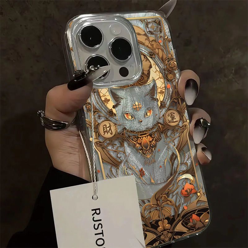 Fortune Cat Case For Samsung Galaxy S24/S23 Ultra New A55/54 Shockproof Feather Gauze_voghion.com