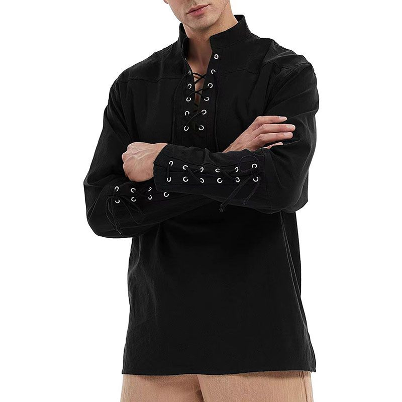 Men's Pirate Polo Shirt Steampunk Gothic Renaissance Costume_voghion.com