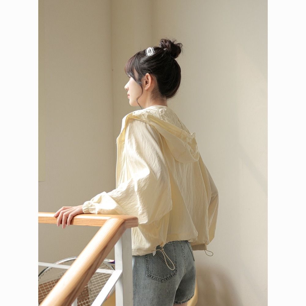 2023 new summer thin sun protection clothing, Korean style yellow jacket, chic sweet and spicy loose short top for women, trendy