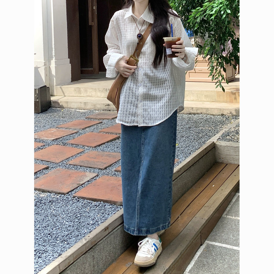 設計感小眾鈎花鏤空寬鬆襯衫女夏薄款新款襯衣外套中長款休閒上衣