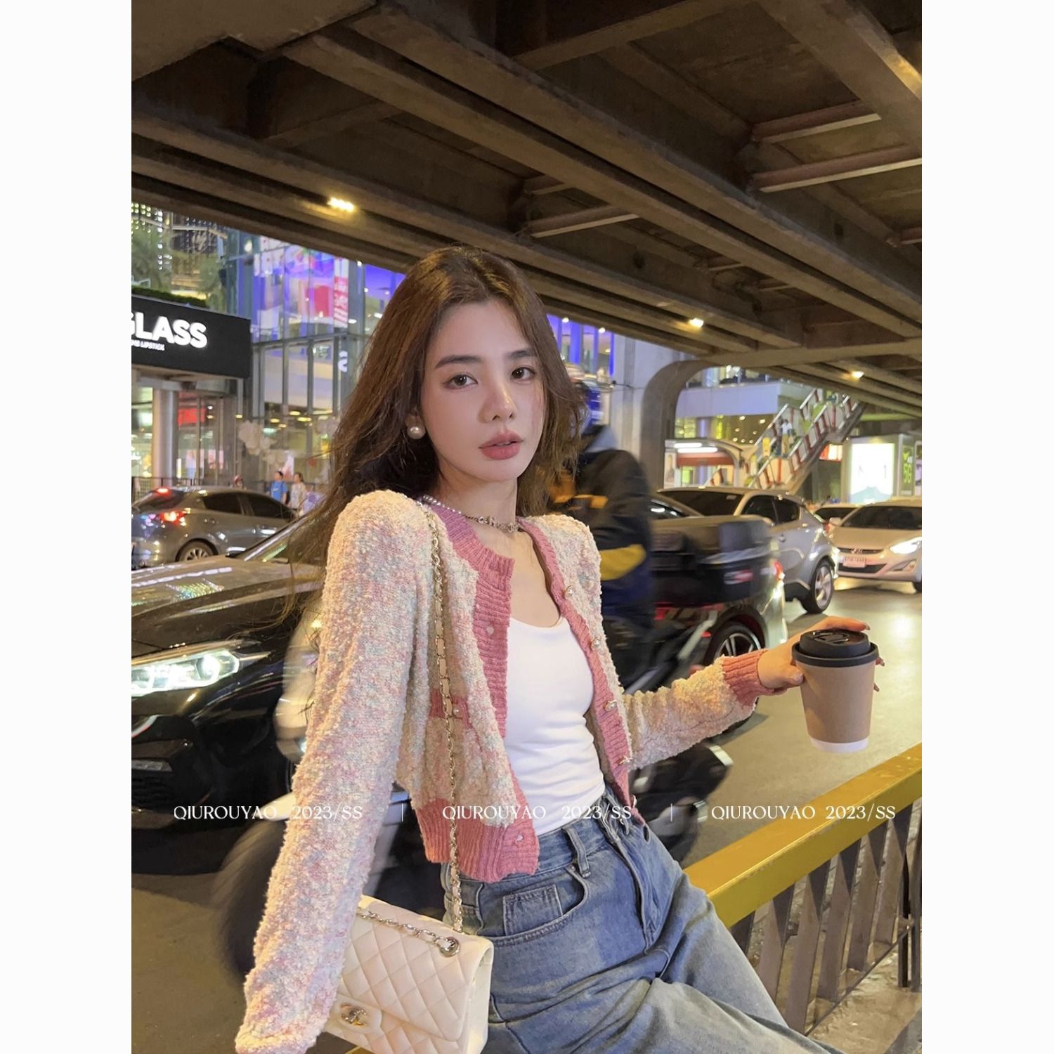 邱肉瑤同款2023秋季新款甜妹溫柔小個子高級小眾顯瘦開衫針織衫女