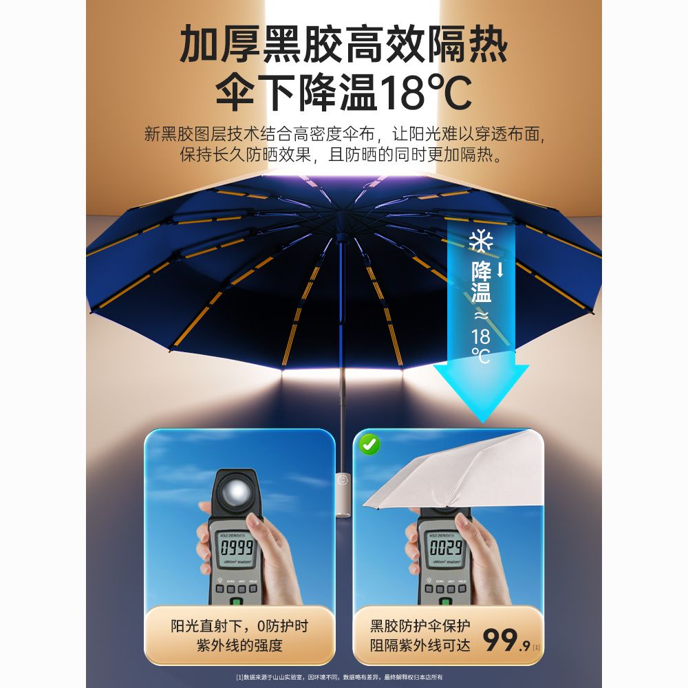 全自动雨伞遮阳伞女晴雨两用伞加固加厚折叠雨伞男款防晒防紫外线 图片 10