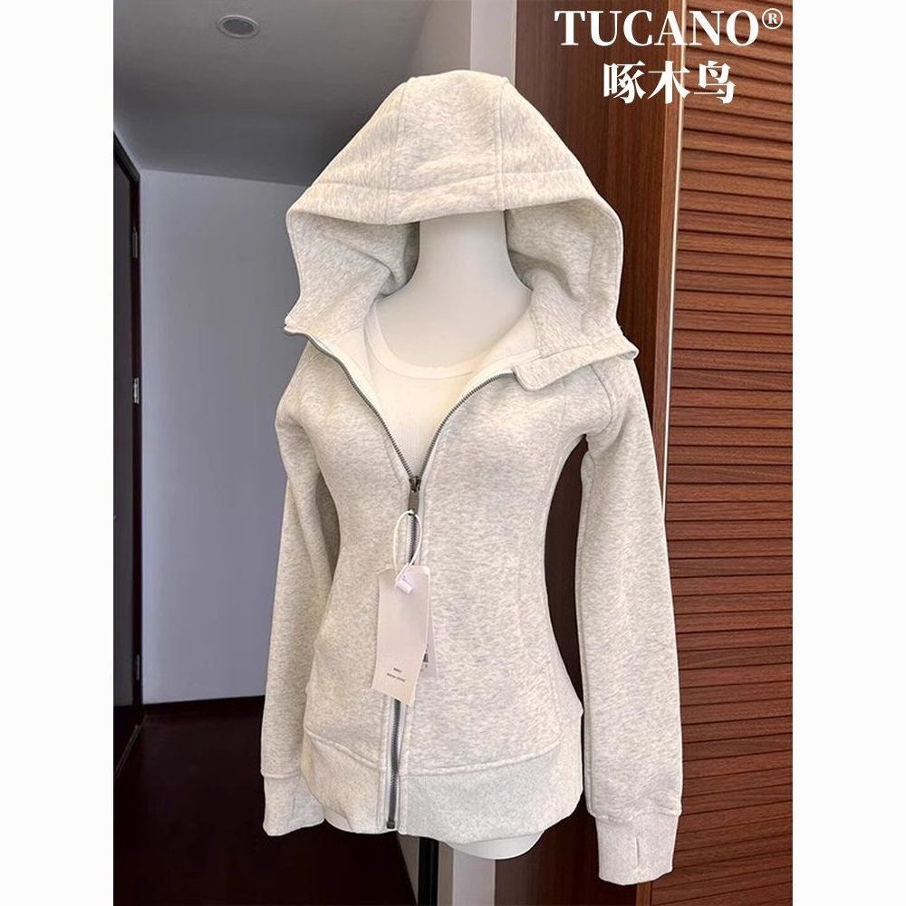 啄木鸟修身卫衣外套女2025秋冬季韩系穿搭收腰显瘦运动瑜伽服上衣