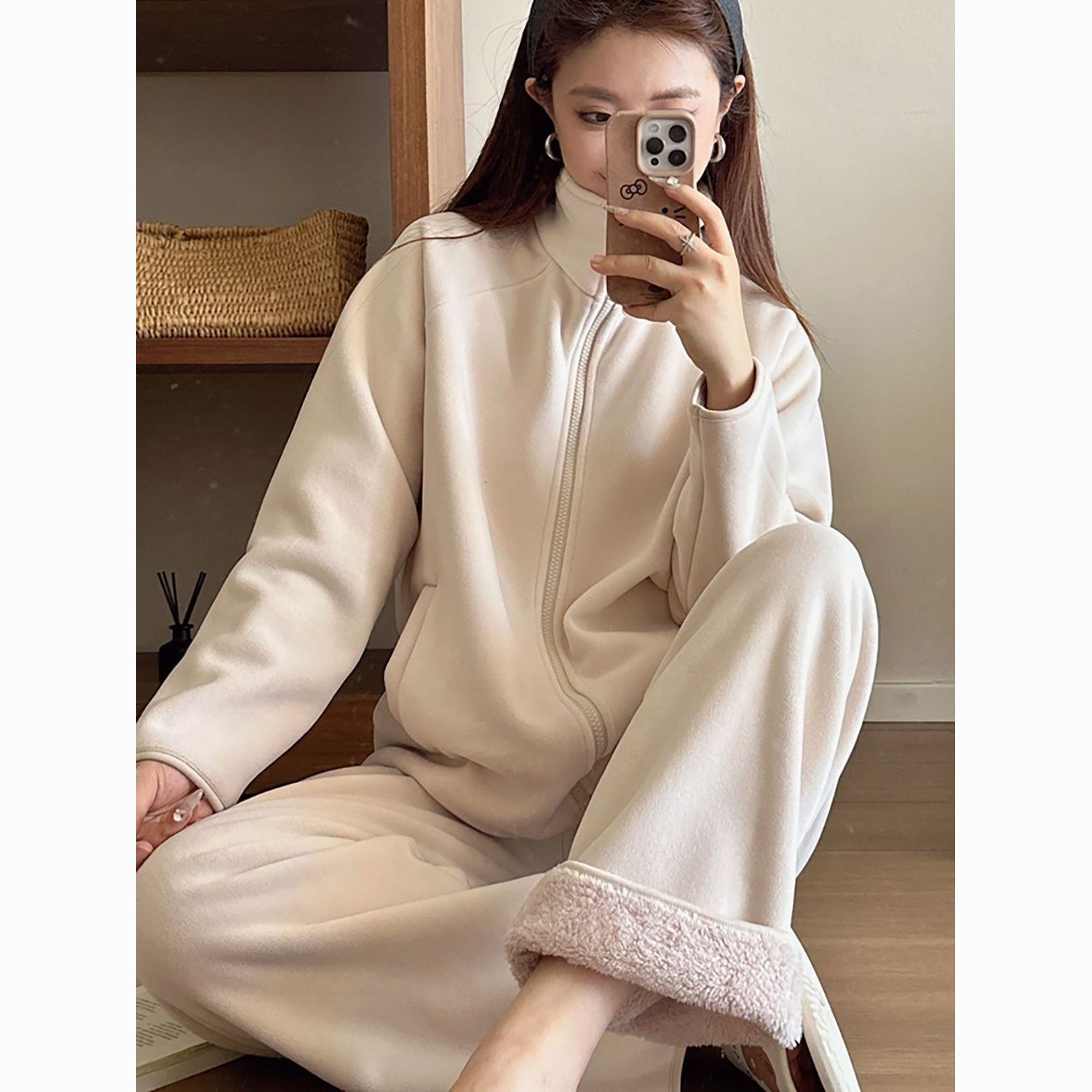 胖mm特大码300斤秋冬新款女睡衣拉链套装摇粒绒保暖宽松家居服潮